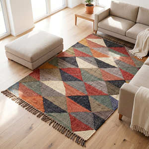 Alfombra Infantil Kili en Oferta, Alfombra de Área Resistente con Rayas y Flecos, Alfombra Rectangular de Pelo Corto con Borlas, 8x10, Alfombra de Dormitorio Kilim - Product Image 4