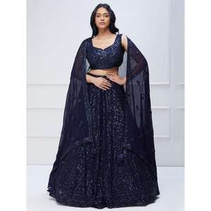 Lovely Navy Blue Lentejuelas Georgette Compromiso Wear Lehenga Choli - Product Image 2