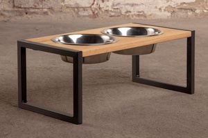 Mangeoire pour chiens double surélevée avec finition naturelle en bois et métal avec différentes finitions pour petits et grands chiens - Product Image 5