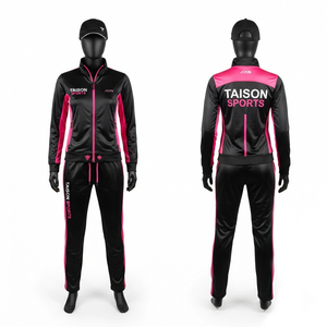 Survêtement de boxe unisexe haut de gamme 300 GSM en polyester interlock noir avec panneau contrastant rose, logo personnalisé, coupe-vent, respirant, en polaire - Product Image 1