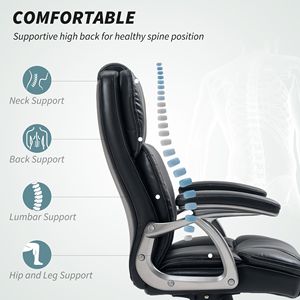 Sedia da scrivania girevole in pelle PU, stile tradizionale, grande e alta, con funzione di inclinazione e altezza regolabile (42,3-46,1") - Nera - Product Image 4