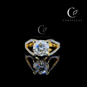 Caratleaf Luxury Lab Grown Diamond Solitaire <b>Ring</b> 18K Gold Plated Brilliant Cut Center Stone IGI Certified Pave <b>Split</b> DEF Color - Product Image 1