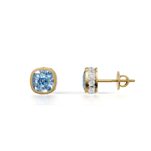 Pendientes Clásicos de Oro Amarillo con Diamantes Azules de Corte Cojín y Diamantes Laterales Naturales, Joyería para Uso Diario de Mujer - Product Image 3