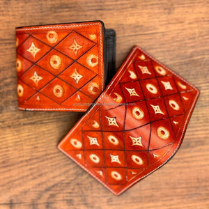 Men's Hand Tooeld Leather Bifold Short Waller Genuine Cowhide Leather Fashion Brown Color Cash <b>Holder</b> <b>Wallets</b> Gift for Him - Product Image 3