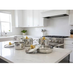 Best Seller Stainless Steel Silver Shiny Polished Hand Hammered Pumpkin Golden Lids Kitchenware <b>Dinnerware</b> Best Seller Sets - Product Image 3