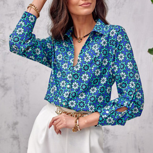 Chemisier à manches longues imprimé floral pour femme, nouvelle mode, chemise décontractée à boutons simples pour la saison printanière - Product Image 4