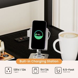 Cama alta metálica de tamaño completo con escritorio en forma de L, luces LED, base de carga y un gabinete WA - Product Image 4