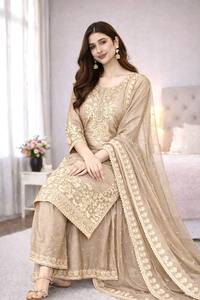 Women Traditional Indian Pakistani Wedding Floor-Length Embroidered Needle-Detecting Salwar <b>Suit</b> Set Polyester Regular Fit All - Product Image 4