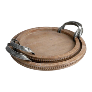 <b>Set</b> Of 2 New Decorative Rounded Wooden Tray With Metal Handle For Decor For Interior Decor For Wedding Decor For Gifting - Product Image 1