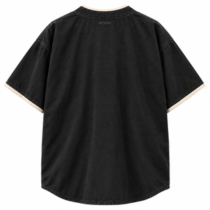 Custom Men's Oversized Baseball Style Jersey Washed <b>Black</b> <b>Button</b> Up Shirt Embroidered Logo Private Label OEM Manufacturer - Product Image 4