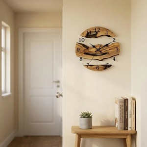 Horloge murale en bois rustique, ronde, analogique, à quartz, silencieuse, décoration de salon - Product Image 2