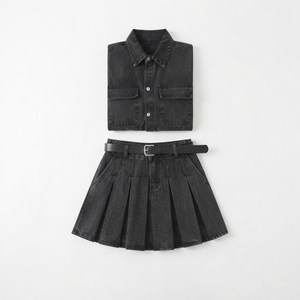 Womens Denim Shirt Dress With Belt <b>Long</b> Sleeve Pleated <b>Skirt</b> Solid Color Casual Stonewashed Autumn Style - Product Image 4