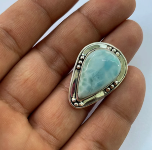 แหวนพลอยลาริมาร์รูปทรงลูกแพร์ เงินแท้ 925 แหวนทำมือ หินสีน้ำเงิน เครื่องประดับสไตล์โบโฮสำหรับผู้หญิง - Product Image 2