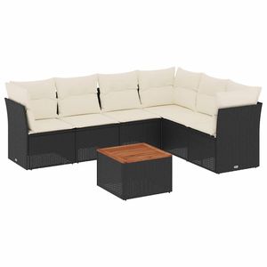 Set Divano da Giardino Nero con Cuscini, Resistente ai Raggi UV, in Rattan PE, Arredamento da Esterno dal Design Contemporaneo, Impermeabile per Uso in Giardino - Product Image 2