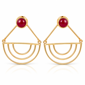 Expédition Rapide Boucles d'oreilles classiques plaquées or antique avec zircon serti clos et pierre rouge pour femme Fournisseur en gros - Product Image 1