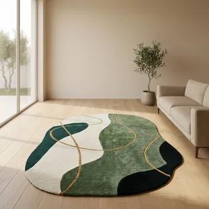 Modern Novelty Abstract Area Rug Plush Tufted Non-Slip Rubber Backing Living Room Green Black White Pattern - Product Image 2