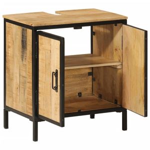 Meuble de salle de bain en bois de manguier massif avec lavabo en fer, mobilier de salle de bain en bois naturel moyen - Product Image 2