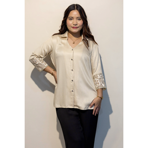 Camisa de Mujer de Algodón Giza Beige ERICA, Elegante, Informal, para Uso Diario, Fabricante OEM - Product Image 3