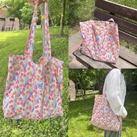 Tas Kanvas Gaya Lukisan Minyak Motif Bunga, Tas Selempang Kapasitas Besar untuk Wanita, Tas Jinjing Lucu untuk Pelajar, Tas Belanja
