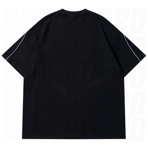 T-shirt noir oversize pour homme, style streetwear, tee-shirt en coton personnalisé avec passepoil contrastant, coupe ample, chemise tendance pour l'été - Product Image 2