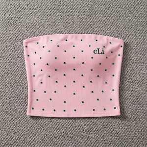 Haut tube pour femme en couleurs tendance, orné de strass, en coton tricoté, style décontracté pour l'été, grammage lourd, personnalisable - Product Image 3