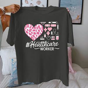 T-shirt décontracté pour femmes en tricot imprimé pour les professionnels de la santé, 100% coton, coupe confortable - Product Image 3