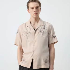 เสื้อเชิ้ตแขนสั้นแฟชั่นผู้ชายสำหรับฤดูร้อน  ออกแบบลายดอกไม้สไตล์วินเทจ  ป้องกันรอยยับ  ผ้าฝ้าย  รับสั่งทำตามแบบ - Product Image 6
