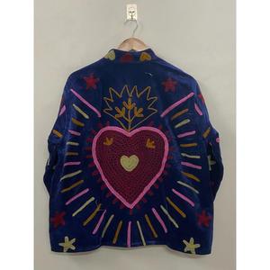 Hand Embroidered Velvet Knitted Cotton <b>Jacket</b> <b>Women</b> Mandarin Collar Full Sleeve Floral Pattern Open Front Prairie Winter/<b>Spring</b> - Product Image 5