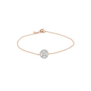 Bracelet chaîne solitaire halo circulaire en or rose avec diamant de laboratoire - Product Image 1