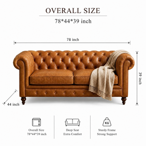 Sofá de Cuero Genuino Tapizado de 2 Plazas con Cojines de Espuma de Alta Densidad, Sofá de Cuero Premium y Muebles para Sala de Estar - Product Image 3