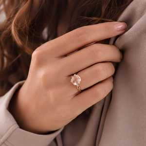 Bague de fiançailles en or massif jaune, blanc ou rose 10K, 14K, 18K avec diamant de laboratoire taille rose ronde 1,32 carat, couleur E, clarté VVS - Product Image 4