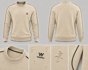 เสื้อสเวตเชิ้ตคอวีทรงหลวมสำหรับผู้ชาย สีเบจ ยี่ห้อ Warpro ผ้าฝ้ายถักลายขาดๆ สวมใส่สบายๆ เหมาะสำหรับฤดูใบไม้ร่วง - Product Image 6