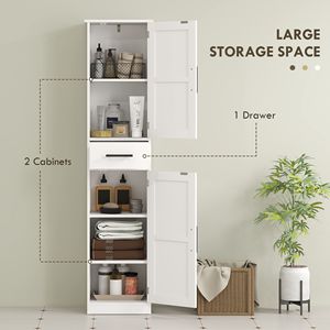 Mobiletto in Lino Bianco Stile Rustico per Bagno, 170 cm di Altezza, con Ante e Ripiani in MDF, Ideale per Ospedali - Product Image 5