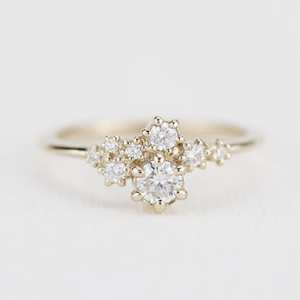 แหวนมอสซาไนต์ทรงกลมแบบคลัสเตอร์ ดีไซน์สร้างสรรค์ สำหรับผู้หญิง เงินแท้ 925 ชุบทอง เครื่องประดับพรีเมียม สไตล์มินิมอล สำหรับเธอ - Product Image 1