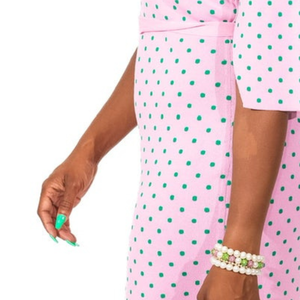 Vestido de manga corta con lunares rosas para mujer, elegante diseño con hombros caídos y estampado de puntos, atuendo informal para fiesta, moda elegante para mujer - Product Image 5
