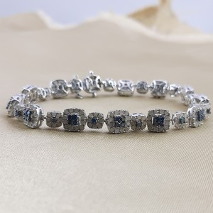 3.63 Cttw Blue & White Natural Diamond Tennis Bracelet 925 Sterling Silver 6.5 Inch, Round Cut Prong <b>Set</b> Wide Bracelet for Women - Product Image 3
