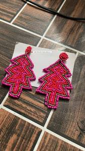 FAIZA CRAFT Handmade Zinc Alloy <b>Braided</b> Embroidery Earrings with Christmas Tree Design Green <b>Pink</b> Colors for Party Use - Product Image 6