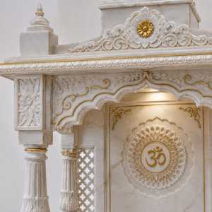 Premium White Marble <b>Mandir</b> for Home with Gold Detailing Traditional Pooja Temple Design Traditional Indian temple Spacious - Product Image 3