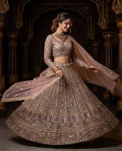 Divyam Creation Lehenga Choli en Faux Georgette Rouge Brodé, Robe Traditionnelle Indienne Longue pour Fête et Mariage, Taille Standard Femme - Product Image 1