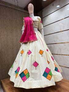 Traditional Indian Pakistani Cotton <b>Lehenga</b> Choli Set With Colorful Embroidery Floor-Length Loose Fit Wedding Wear For Women - Product Image 3