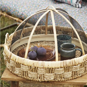 <b>Wicker</b> Serving Tray with Net Cover, Woven Seagrass Food Tray, Eco-friendly Bamboo Food Cover for Picnic & Outdoor Dining - Product Image 3