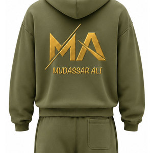 Mudassar - Chándal Ligero para Hombre, Color Verde Oliva, Talla Grande, Estilo Vintage, con Capucha, 100% Algodón, Logotipo Estampado en Foil, Cordón Ajustable - Product Image 4