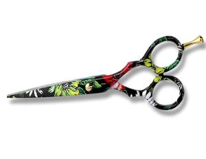 Juego de Tijeras de Peluquería Profesionales de 5.5 Pulgadas, Diseño de Flor Negra, Tijeras para Cortar y Entresacar Cabello, Reposa Dedos Dorado y Tornillo - Product Image 6
