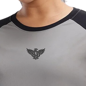 T-shirt décontracté d'été pour femme, gris et noir, en jersey polyester/coton, col rond, manches courtes, avec logo, pour le sport et la gym - Product Image 6