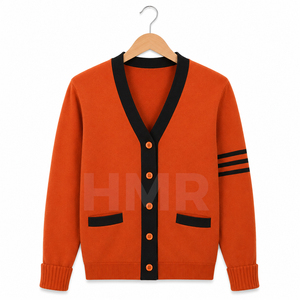 HMR Cardigan en tricot orange à col en V, manches longues, style preppy, boutons contrastés, manches complètes, vêtement d'automne - Product Image 5