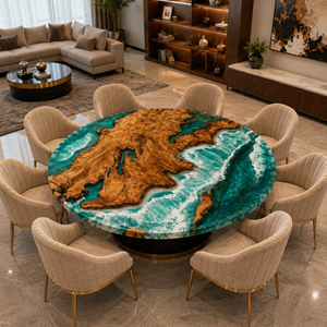 Mesa de Centro Moderna Redonda con Diseño de Olas Oceánicas, Fabricada con Resina Ecológica |   Mesa Hecha a Mano |   Tamaño y color personalizados disponibles |   Diwali - Product Image 3