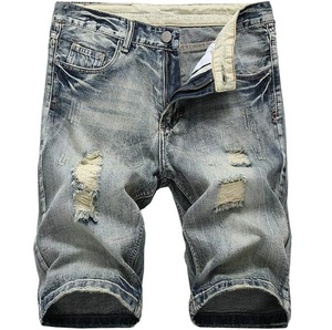 Shorts en jean vintage noir délavé à l'acide, effet usé, respirant, longueur genou, coupe sport, pour l'extérieur, délavage pierre - Product Image 3