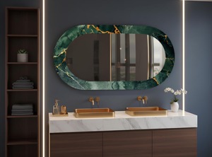 Premium Oval Long Mirror With Marble Style Green <b>Frame</b> Perfect For Dressing Area And Home Styling Handcrafted From India - Product Image 5