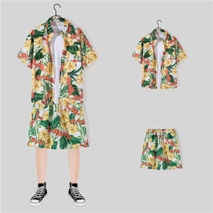 Chemises de plage à manches courtes pour hommes, ensemble deux pièces, hauts et Shorts, mode d'été et de printemps, chemises décontractées pour hommes, ensembles unisexes - Product Image 2