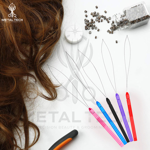 Multi Color Hair Extension Loop <b>Needle</b> Wire <b>Threader</b> Pulling Hook Set for Micro Link Silicone Beads Hair Extensions - Product Image 2